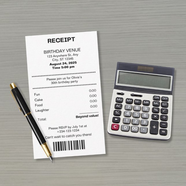 Funny, any age receipt theme Birthday invitation (Creator Uploaded)