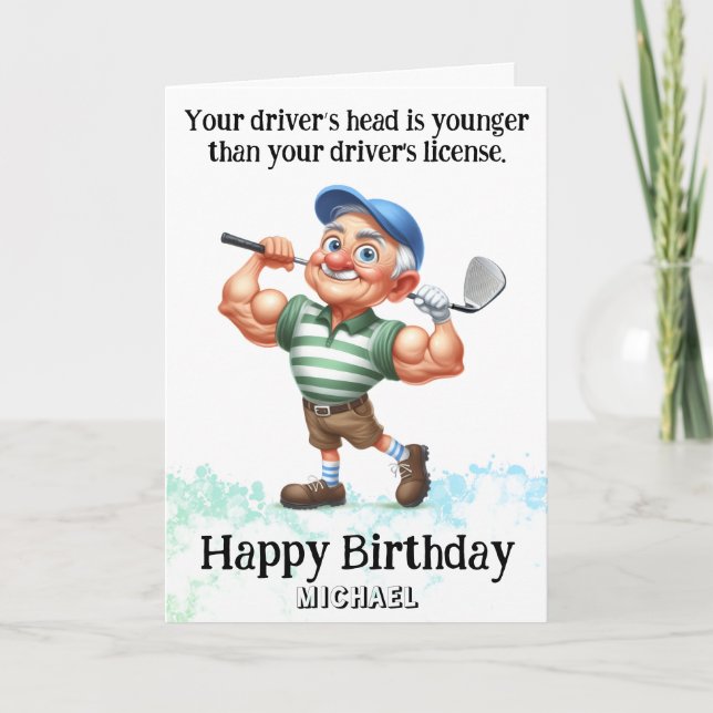 *~*  Funny AP94  Older Golfer Man Birthday Card (Front)