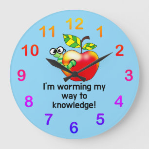 Funny apple and worm education pun art large clock