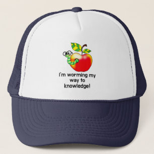 Funny apple and worm education pun art trucker hat