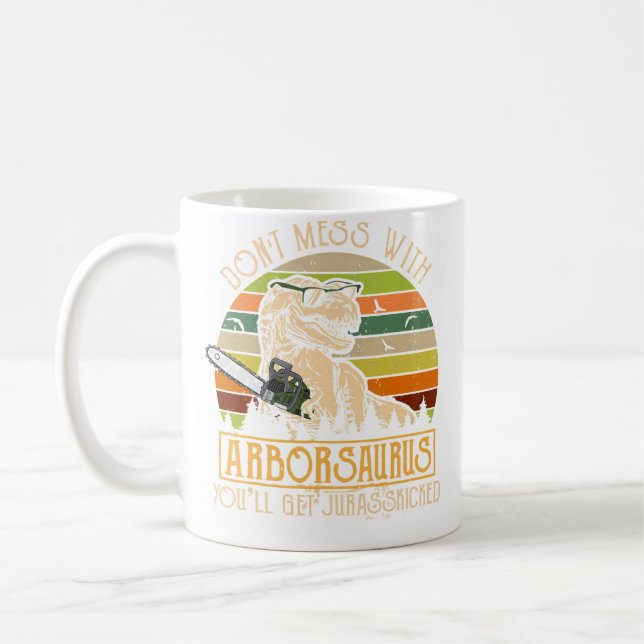 Funny Arborist Tree Climber Lumberjack Dinosaur T  Coffee Mug (Left)