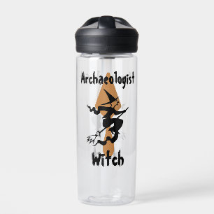 Funny Archaeologist Witch on a Broom and Trowel Water Bottle