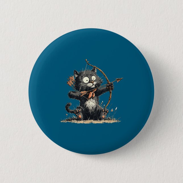 Funny Archer Cat With Bow And Arrow Graphic Costum 2 Inch Round Button (Front)