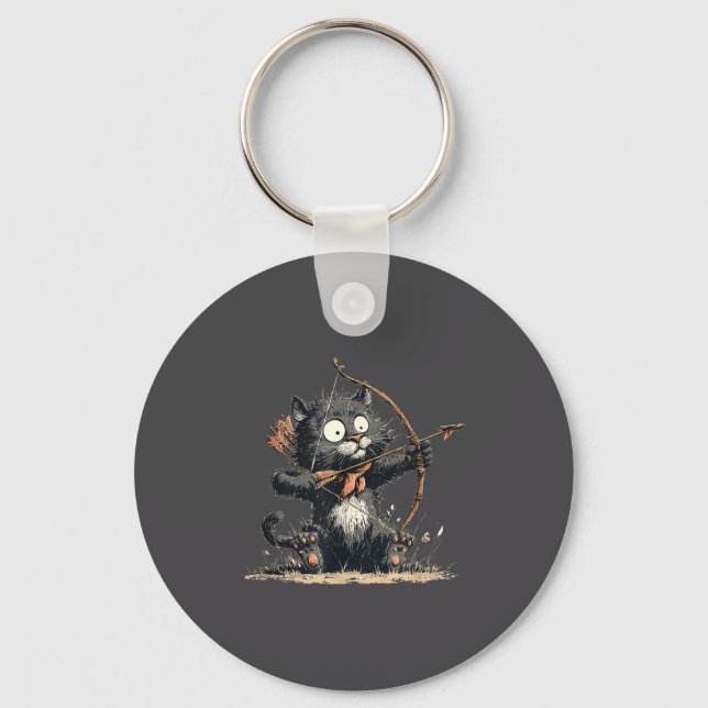 Funny Archer Cat With Bow And Arrow Graphic Costum Keychain (Front)