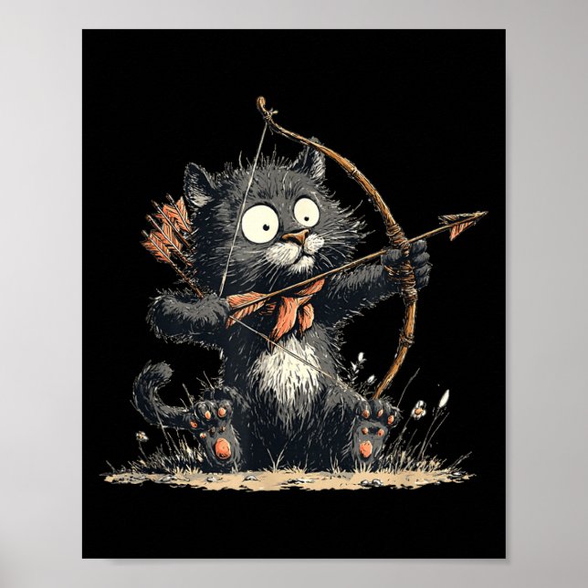 Funny Archer Cat With Bow And Arrow Graphic Costum Poster (Front)