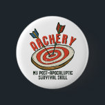 Funny Archery My Post-Apocalyptic Survival Skill 2 Inch Round Button<br><div class="desc">Archery is my post-apocalyptic survival skill. Funny archery design for archers, those who love shooting arrow at bullseye target. Cool and awesome merchandise for archery club members and hunters who still use hunting bow. Perfect for athlete, arrow shooter and fans of this medieval sport. Vintage and retro graphic illustration of...</div>