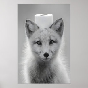 Funny Arctic Fox Bathroom Print, Toilet Paper on Poster