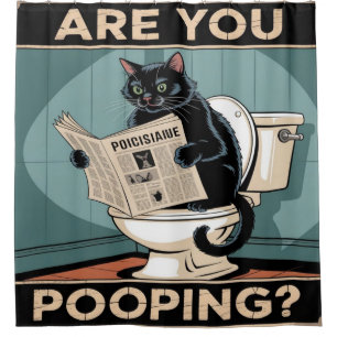 Funny "Are You Pooping?" Black Cat on Toilet
