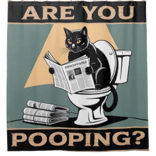 Funny "Are You Pooping?" Black Cat on Toilet