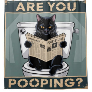 Funny "Are You Pooping?" Black Cat on Toilet