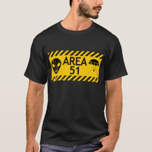 Funny Area 51 Alien Warning Sign Design Humour Tee