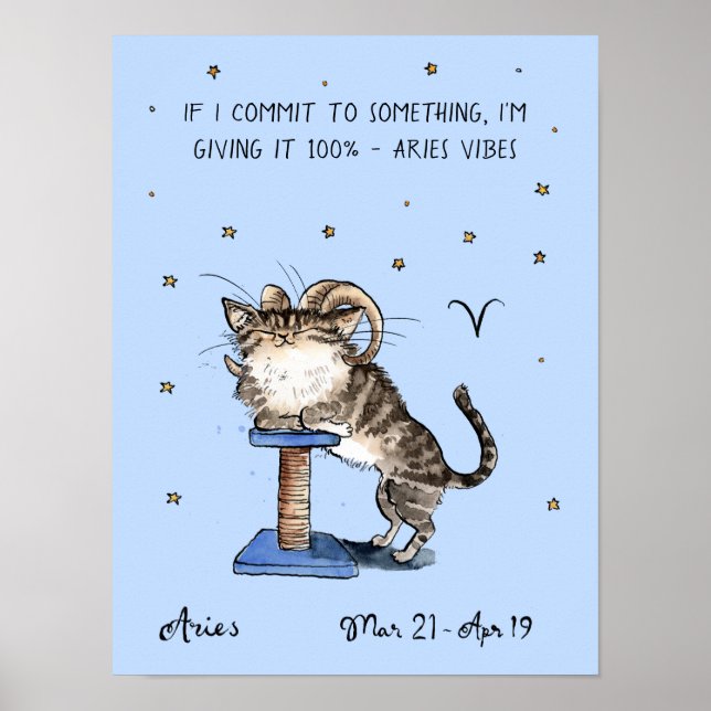 Funny Aries poster Zodiac Cat Star sign poster (Front)