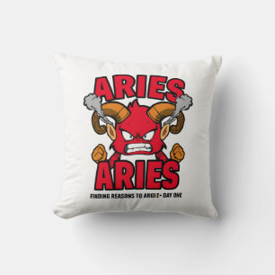 Funny Aries Zodiac Sarcastic Argue Cartoon. Throw Pillow