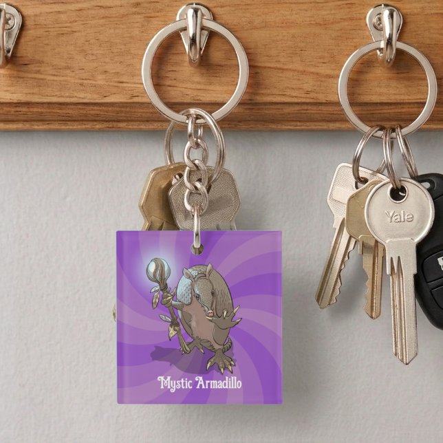 Funny Armadillo Add Your Own Text Hypnotic Cartoon Keychain (Creator Uploaded)