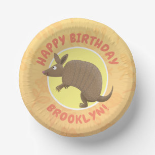 Funny armadillo happy birthday cartoon paper plate