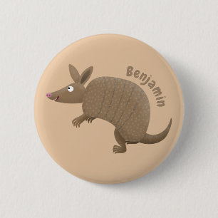 Funny armadillo happy cartoon illustration 2 inch round button