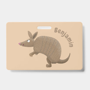 Funny armadillo happy cartoon illustration badge
