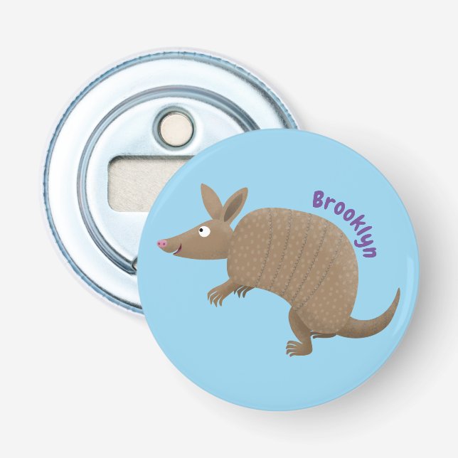 Funny armadillo happy cartoon illustration bottle opener (Front)