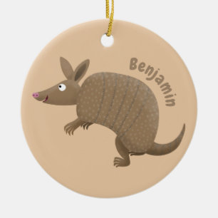 Funny armadillo happy cartoon illustration ceramic ornament