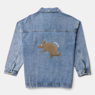 Funny armadillo happy cartoon illustration denim jacket