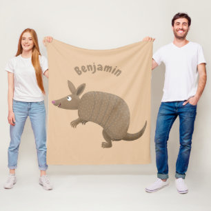 Funny armadillo happy cartoon illustration fleece blanket