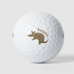 Funny armadillo happy cartoon illustration golf balls