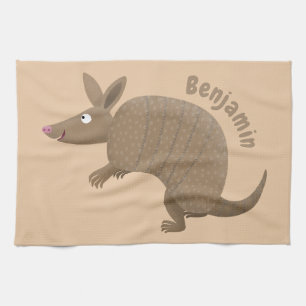 Funny armadillo happy cartoon illustration kitchen towel