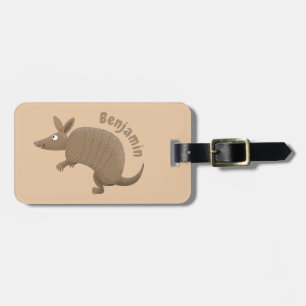 Funny armadillo happy cartoon illustration luggage tag
