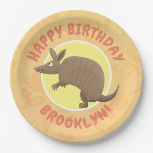 Funny armadillo happy cartoon illustration paper plate