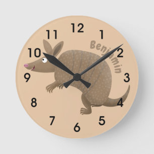 Funny armadillo happy cartoon illustration round clock