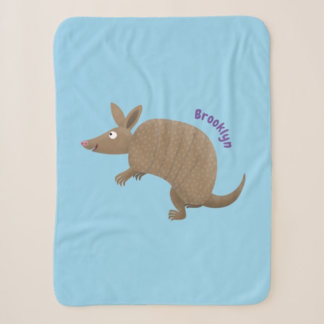 Funny armadillo happy cartoon illustration  sherpa blanket (Front)