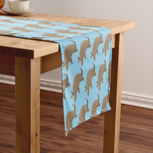 Funny armadillo happy cartoon illustration short table runner (In Situ)