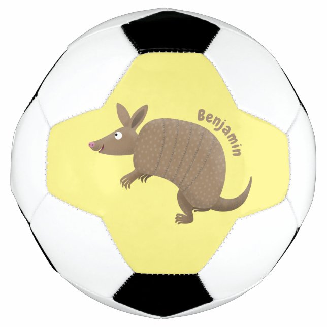 Funny armadillo happy cartoon illustration soccer ball (Front)