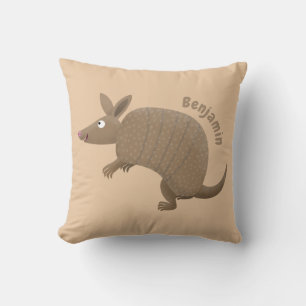 Funny armadillo happy cartoon illustration throw pillow