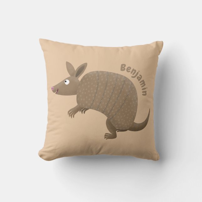 Funny armadillo happy cartoon illustration throw pillow (Front)