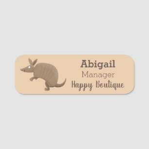 Funny armadillo happy cartoon personalized name tag