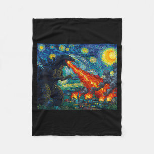 Funny Art Japanese Monster Kaiju In Van Gogh Starr Fleece Blanket