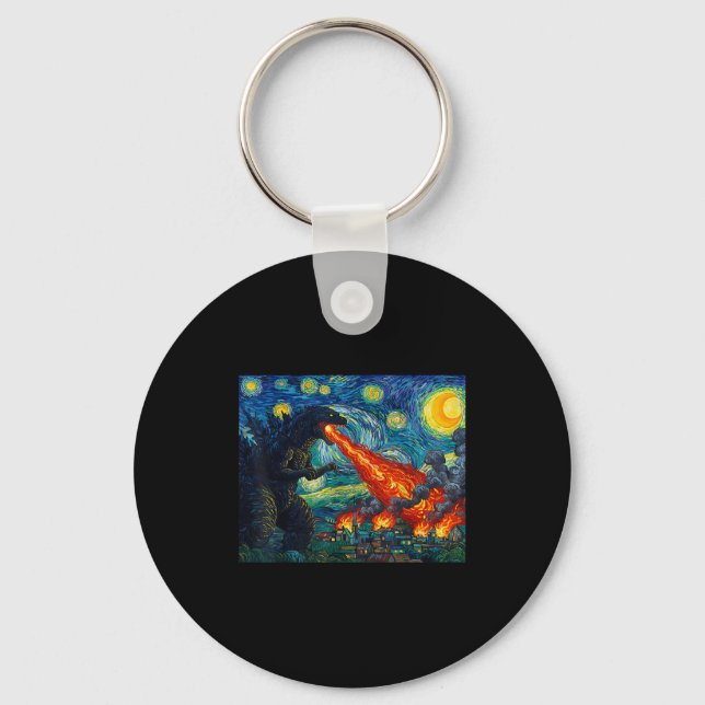 Funny Art Japanese Monster Kaiju In Van Gogh Starr Keychain (Front)