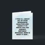 Funny Artificial Intelligence Brother Birthday  Card<br><div class="desc">Capture the essence of your brotherly relationship with this sarcastic A.I. generated birthday message! This card is a masterpiece of backhanded humour,  crafted for those wonderful brothers who drive you crazy yet make you smile.</div>