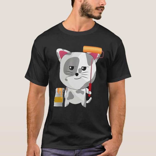 Funny Artist Cat Painting Professional For Painter T-Shirt (Front)