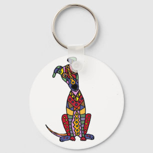 Funny Artsy Greyhound Dog Abstract Art Keychain