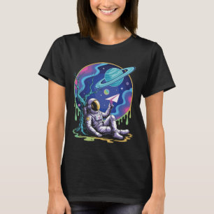 Funny Astronaut And Paper Airplane Graffiti Style T-Shirt