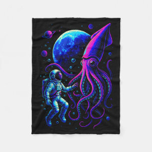 Funny Astronaut And Squid In Underwater Space With Fleece Blanket