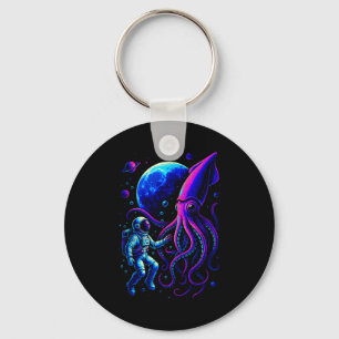Funny Astronaut And Squid In Underwater Space With Keychain
