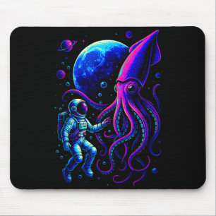 Funny Astronaut And Squid In Underwater Space With Mouse Pad