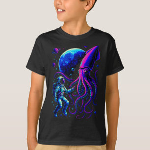 Funny Astronaut And Squid In Underwater Space With T-Shirt