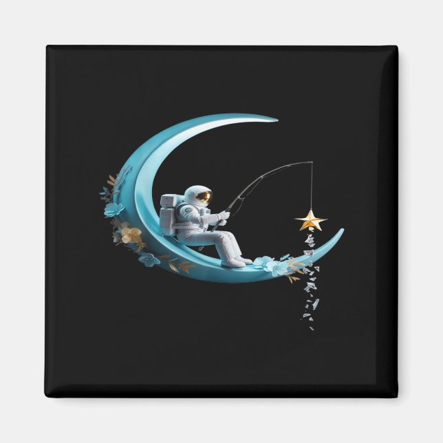 Funny Astronaut Christmas Floral Chinoiserie Space Magnet (Front)