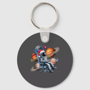 Funny Astronaut Christmas Space Lights Santa Hat P Keychain