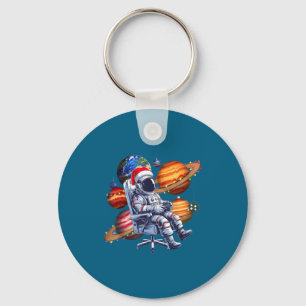 Funny Astronaut Christmas Space Lights Santa Hat P Keychain