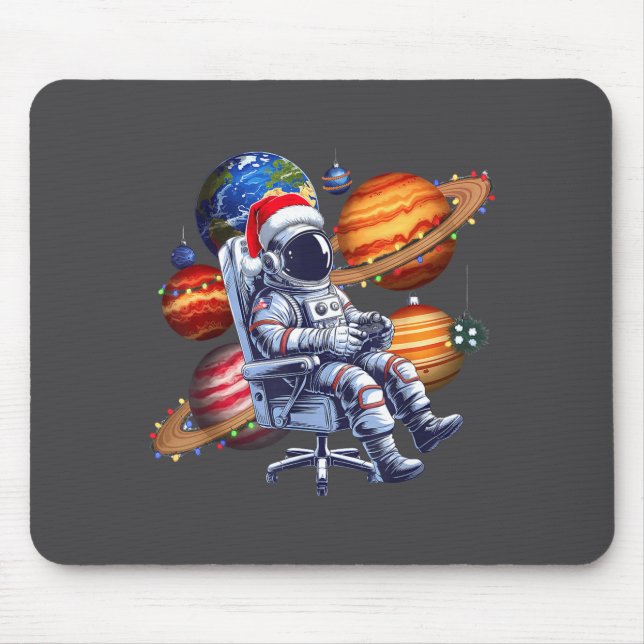 Funny Astronaut Christmas Space Lights Santa Hat P Mouse Pad (Front)